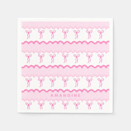  Fond girly rose et blanc nœuds coquette prénom スタンダードカクテルナプキン