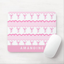 Fond girly rose et blanc nœuds coquette prénom マウスパッド