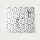 Fond mariage noir et blanc coeur floral タペストリー (正面(横))
