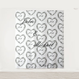 Fond mariage noir et blanc coeur floral タペストリー