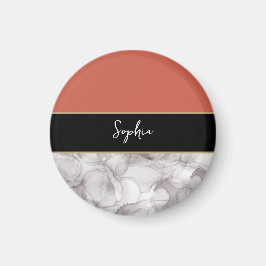 Fond terracotta élégant et marbre gris avec prénom マグネット