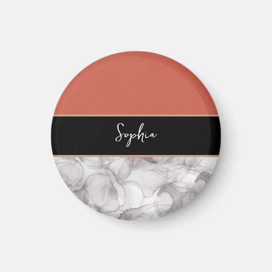 Fond terracotta élégant et marbre gris avec prénom マグネット (正面)