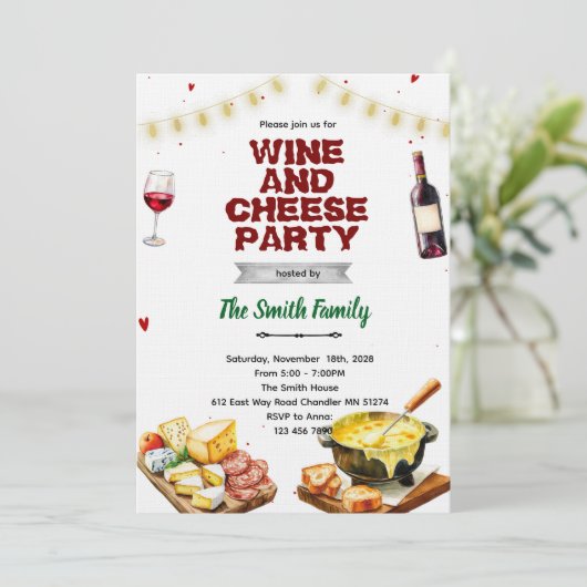 Fondue cheese wine party invitation 招待状 (スタンド正面)