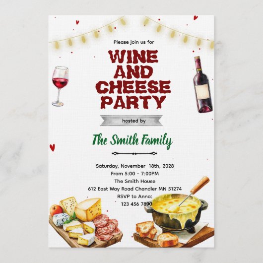 Fondue cheese wine party invitation 招待状 (正面)