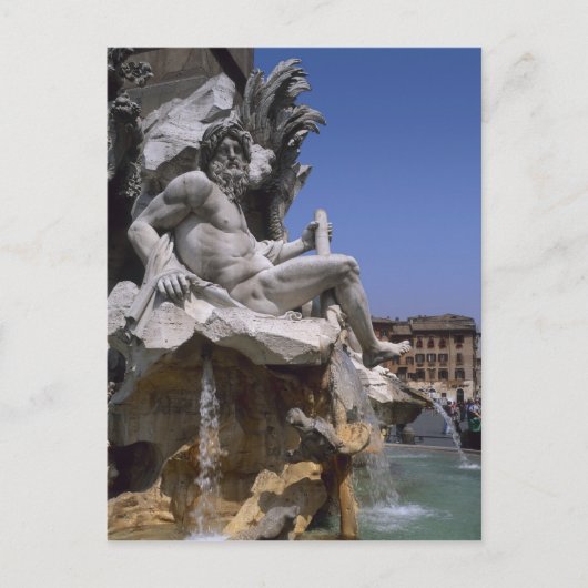 Fontana dei Quattro Fiumi, Piazza Navona，ローマ， ポストカード (正面)