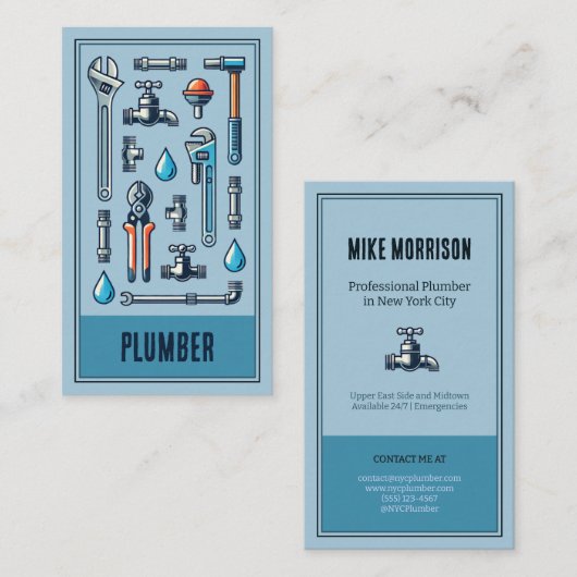 fontanero reparaciones herramientas vintage azul   名刺 (正面/裏面)