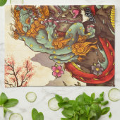 fooの犬およびドラゴンとのアジア場面 キッチンタオル (折り畳み)