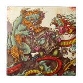 fooの犬およびドラゴンとのアジア場面 タイル (正面)