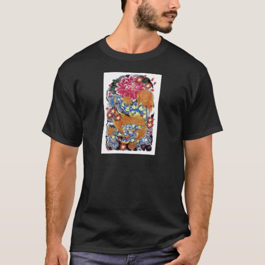 Foo & 桜 和彫りデザイン tシャツ (正面)
