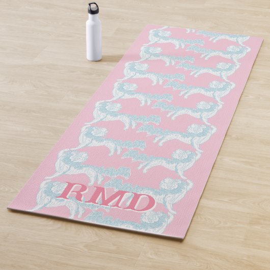Foo Dog Waltz in Pink and Aqua Personalized ヨガマット (インサイチュ)