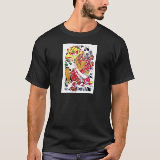 Foo & Lotus タトゥーデザインTシャツ Tシャツ (正面)