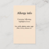 Food allergy alert add name text food items invita 名刺 (裏面)