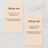 Food allergy alert add name text food items invita 名刺 (正面/裏面)