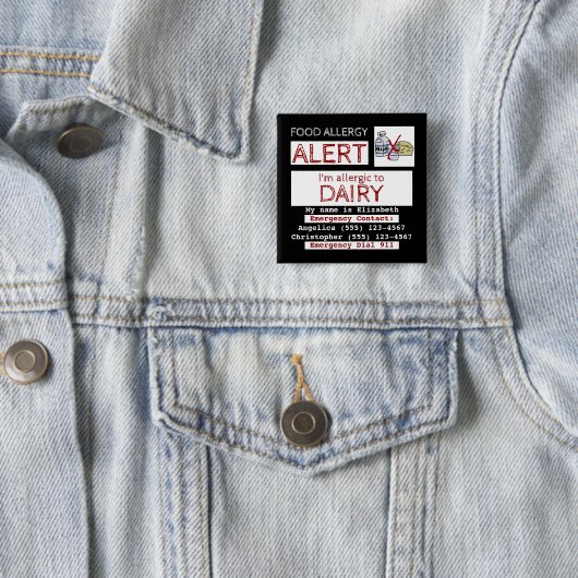 Food Allergy Alert Easy Edit Label Square 缶バッジ (インサイチュ)