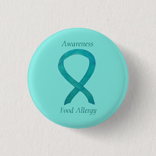 Food Allergy Awareness Green Ribbon Custom Art Pin 缶バッジ (正面)