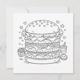 Food Burger Coloring Page Black White Card カード