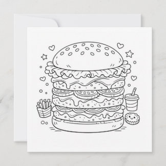 Food Burger Coloring Page Black White Card カード