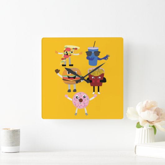 Food Characters スクエア壁時計 (ホーム)