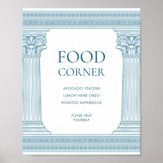 Food corner table Sign in blue ポスター (正面)