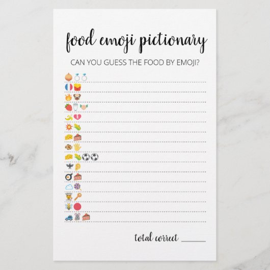 Food Emoji Pictionaryゲームのクイズと回答 (正面)