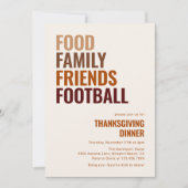 Food Family Friends Football Thanksgiving Dinner 招待状 (正面)