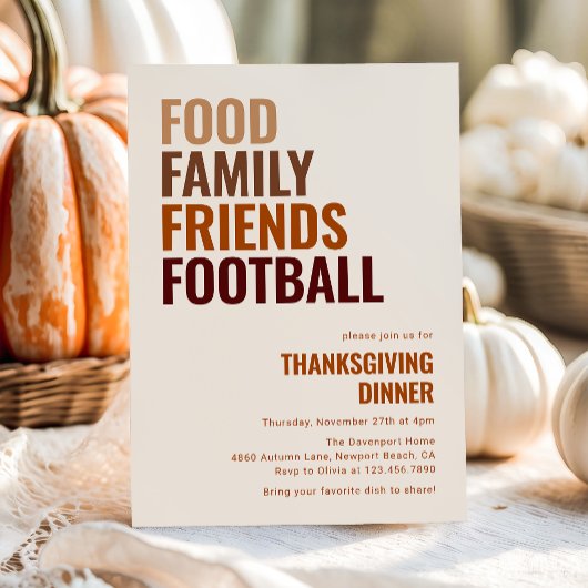 Food Family Friends Football Thanksgiving Dinner 招待状