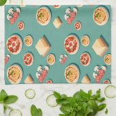 food icons pizza pasta and cheese キッチンタオル (折り畳み)