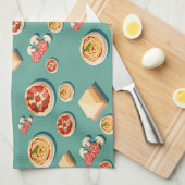 food icons pizza pasta and cheese キッチンタオル (四つ折り)