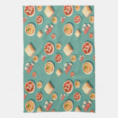 food icons pizza pasta and cheese キッチンタオル (縦)