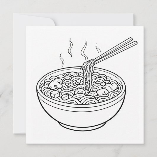 Food Noodle Black White Coloring Page Card (正面)