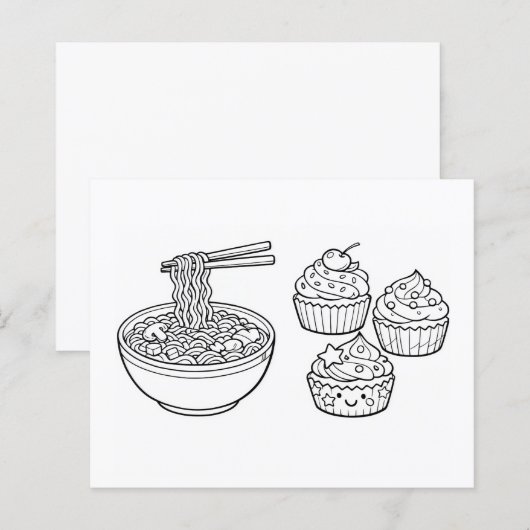 Food Noodles Cupcake Black White Coloring Page (正面/裏面)