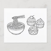 Food Noodles Cupcake Black White Coloring Page (正面)