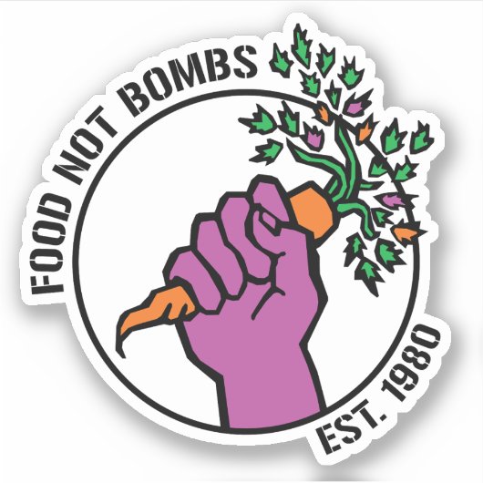 Food Not Bombs logo w/text & year シール (正面)