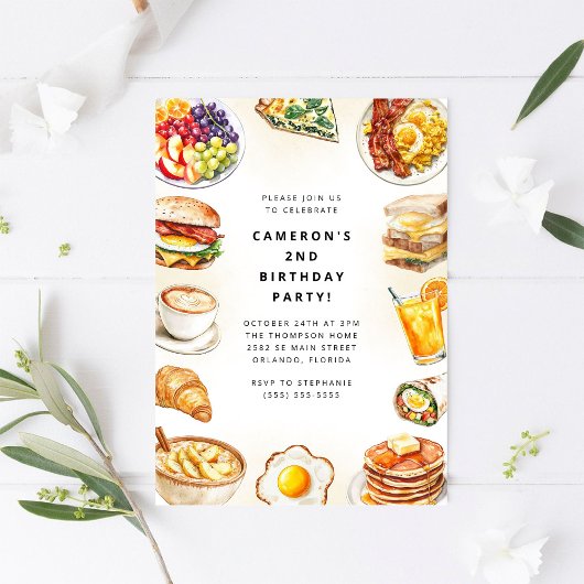 Food Party Watercolor Birthday Invitation 招待状