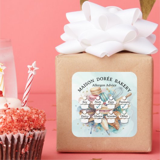 Food Safety Allergy Alert Bakery Pastry Chef Gold スクエアシール (パーティー)
