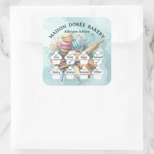 Food Safety Allergy Alert Bakery Pastry Chef Gold スクエアシール (バッグ)