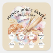 Food Safety Allergy Alert Bakery Pastry Chef Gold スクエアシール (正面)