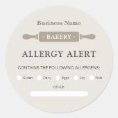 Food Safety Allergy Alert Bakery Rolling Pin ラウンドシール (正面)