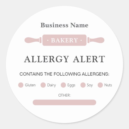 Food Safety Allergy Alert Bakery Rolling Pin ラウンドシール (正面)