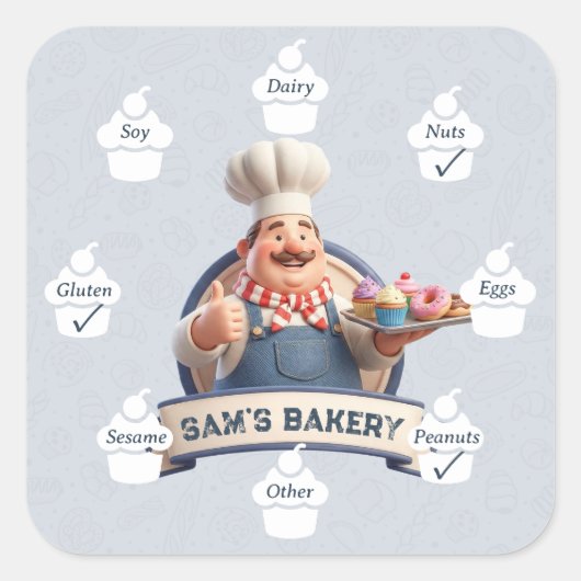 Food Safety Allergy Alert Bakery Store Pastry Chef スクエアシール (正面)