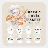 Food Safety Allergy Alert Bakery Store Pastry Chef スクエアシール (正面)