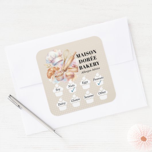 Food Safety Allergy Alert Bakery Store Pastry Chef スクエアシール (封筒)