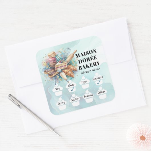 Food Safety Allergy Alert Bakery Store Pastry Chef スクエアシール (封筒)