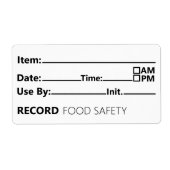Food Safety Date Record Keeping ラベル (正面)