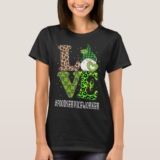 Food Service Worker Love St Patricks Day Gnome Leo Tシャツ (正面)
