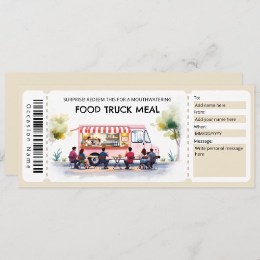  Food Truck Ticket Gift Certificate 招待状 (正面/裏面)