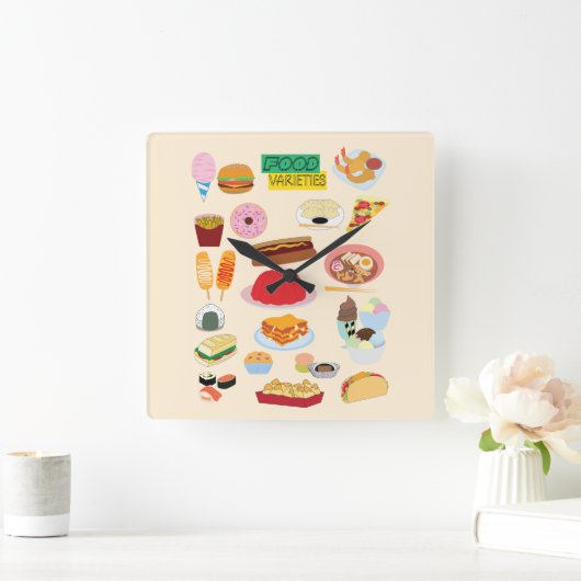 Food Varieties スクエア壁時計 (ホーム)