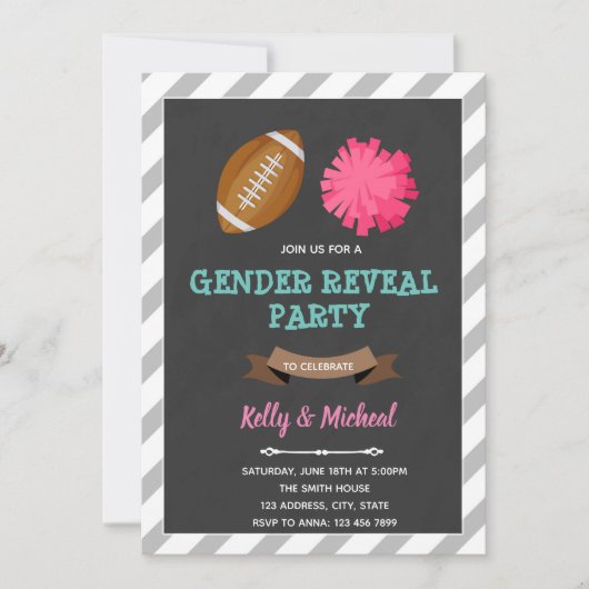 FootballまたはPom Pomsの性別がカードを表示 招待状 (正面)