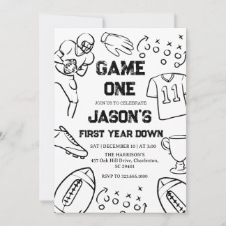 Football 1st Birthday American Sports Game On  招待状