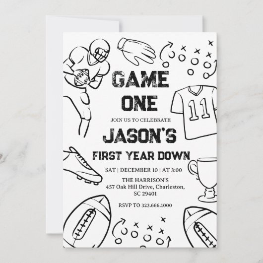 Football 1st Birthday American Sports Game On  招待状 (正面)